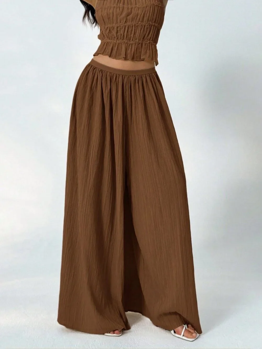 Brown Casual Women's Loose Textured Pants - Picture 7 of 7